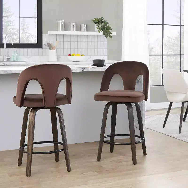 LumiSource Lot de 2 tabourets de bar hauteur comptoir Ava, velours foncé