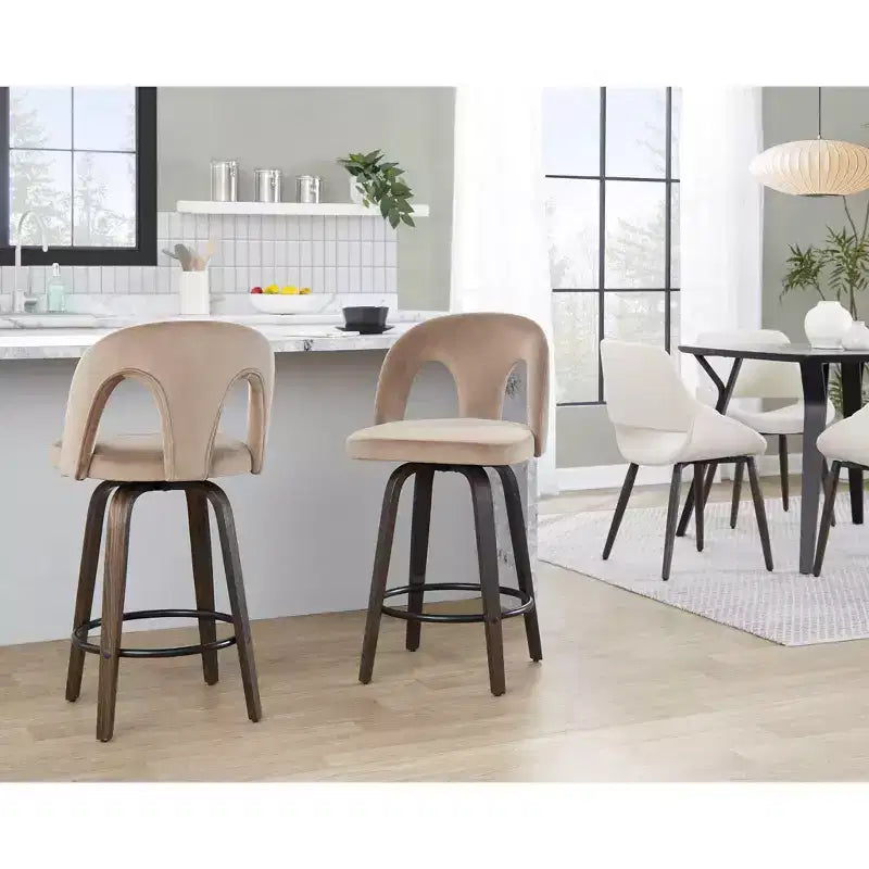 LumiSource Lot de 2 tabourets de bar hauteur comptoir Ava, velours foncé