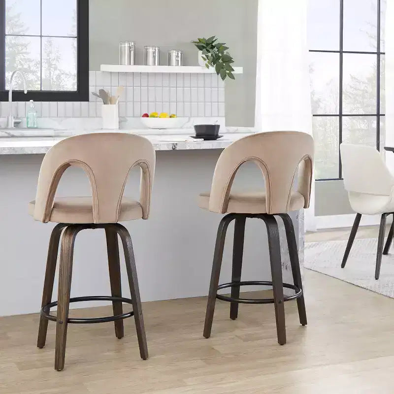 LumiSource Lot de 2 tabourets de bar hauteur comptoir Ava, velours foncé