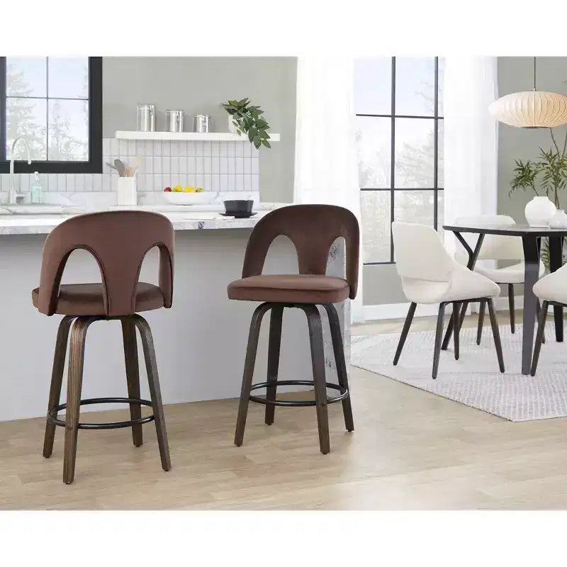 LumiSource Lot de 2 tabourets de bar hauteur comptoir Ava, velours foncé
