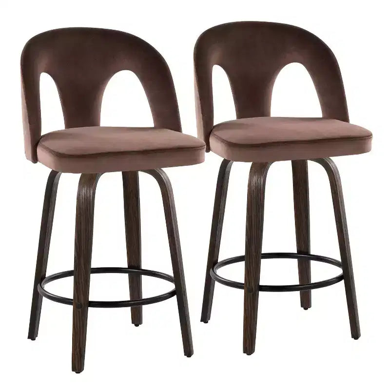LumiSource Set of 2 Ava Counter Height Barstools Dark Velvet