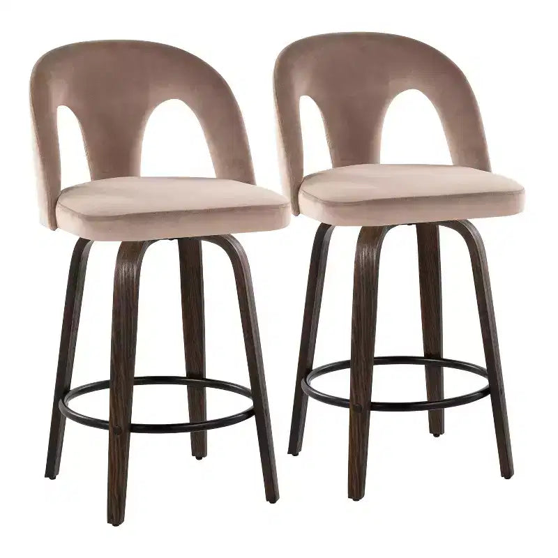 LumiSource Lot de 2 tabourets de bar hauteur comptoir Ava, velours foncé