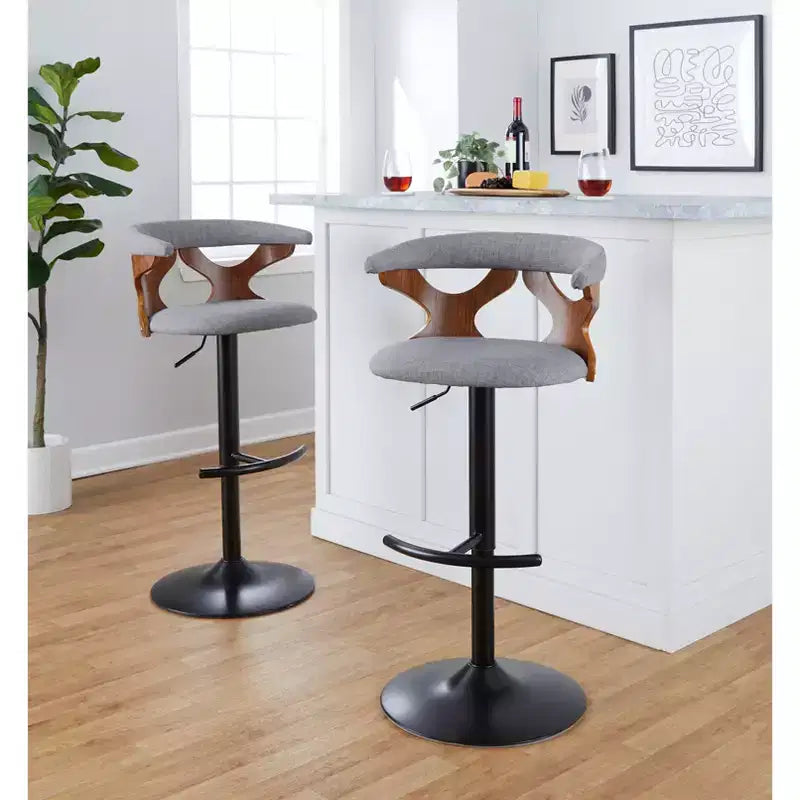 LumiSource Lot de 2 tabourets de bar réglables Gardenia Métal noir/Tissu noyer