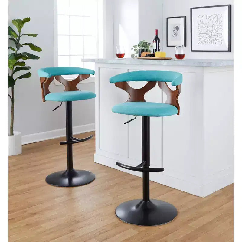 LumiSource Lot de 2 tabourets de bar réglables Gardenia Métal noir/Tissu noyer