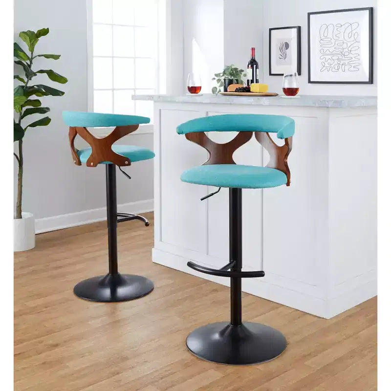 LumiSource Lot de 2 tabourets de bar réglables Gardenia Métal noir/Tissu noyer