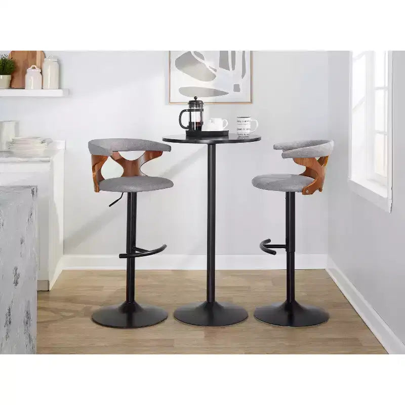 LumiSource Lot de 2 tabourets de bar réglables Gardenia Métal noir/Tissu noyer