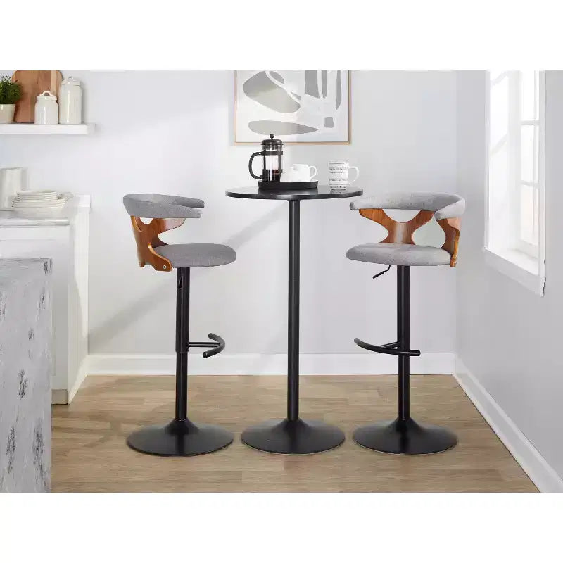 LumiSource Lot de 2 tabourets de bar réglables Gardenia Métal noir/Tissu noyer