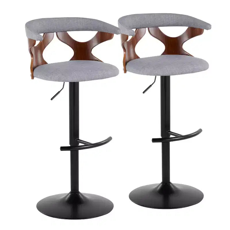 LumiSource Set of 2 Gardenia Adjustable Barstools Black Metal/Walnut Fabric