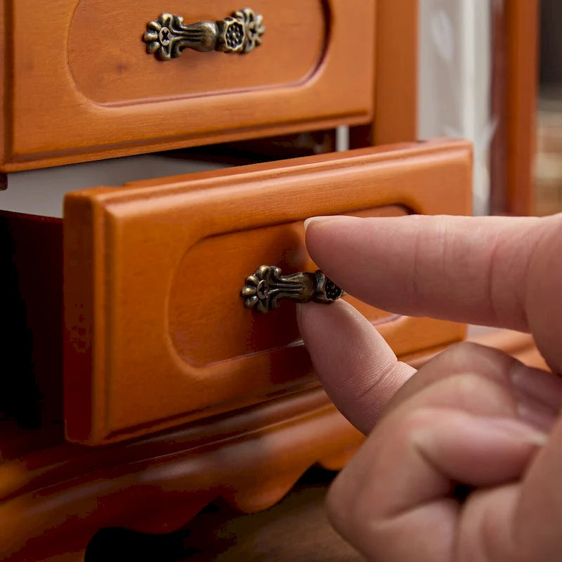 Boîte à Bijoux Stufurhome en Bois Massif avec 5 Tiroirs, Crochet pour Colliers Intégré et Miroir, Marron