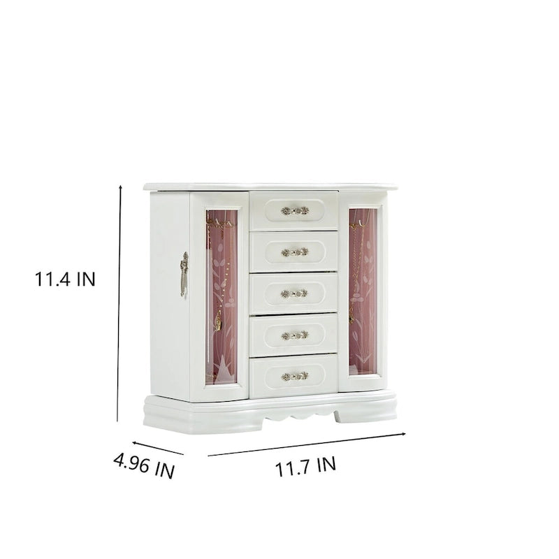 Boîte à Bijoux Stufurhome en Bois Massif avec 5 Tiroirs, Crochet pour Colliers Intégré et Miroir, Marron