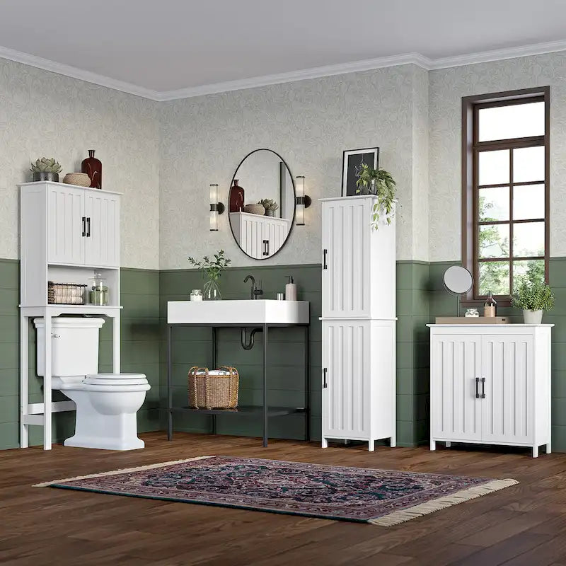 Meuble de rangement à deux portes RiverRidge Monroe pour salle de bain et buanderie avec étagères réglables - Blanc