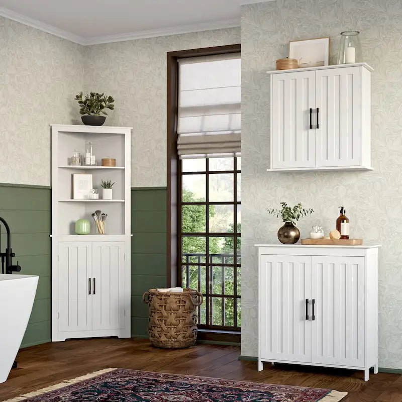 Meuble de rangement à deux portes RiverRidge Monroe pour salle de bain et buanderie avec étagères réglables - Blanc