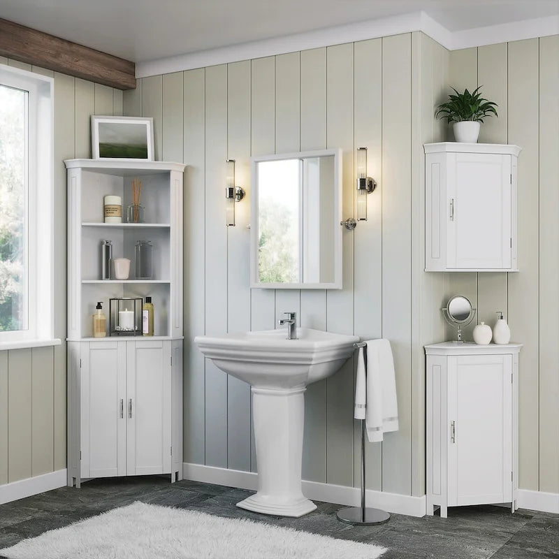 Meuble de rangement d'angle RiverRidge Somerset pour salle de bain, avec portes et étagère réglable - Blanc