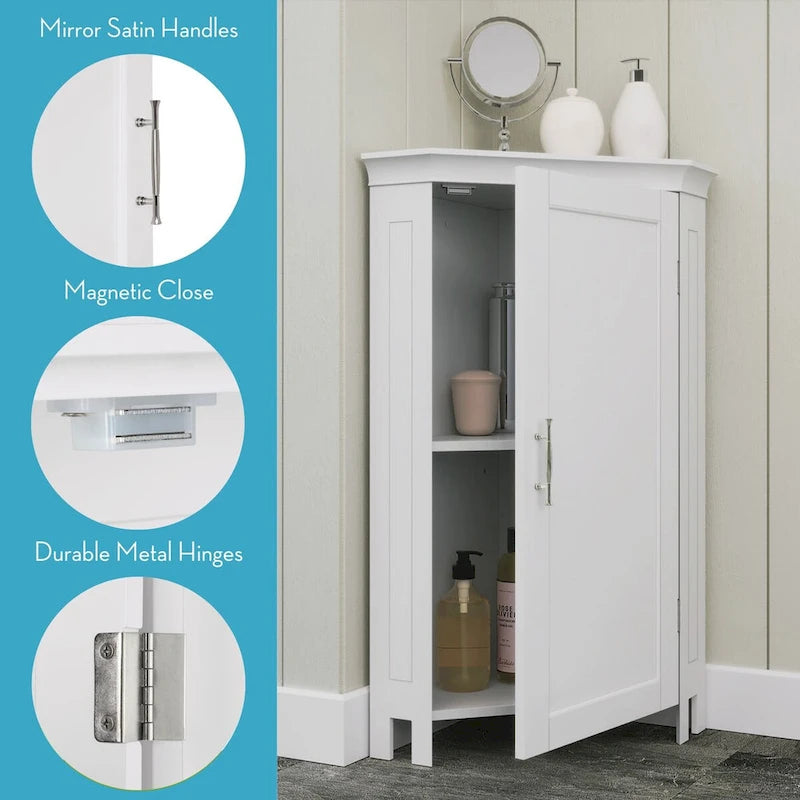 Meuble de rangement d'angle RiverRidge Somerset pour salle de bain, avec portes et étagère réglable - Blanc