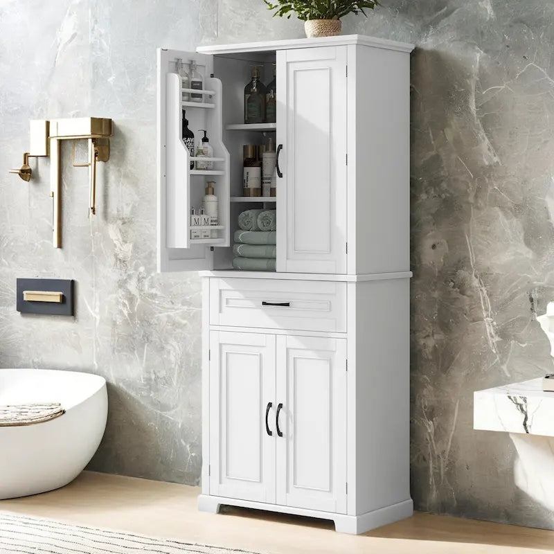 Meuble de rangement de salle de bain avec portes et tiroir, Espaces de rangement multiples, Étagère réglable