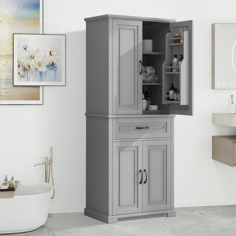 Meuble de rangement de salle de bain avec portes et tiroir, Espaces de rangement multiples, Étagère réglable