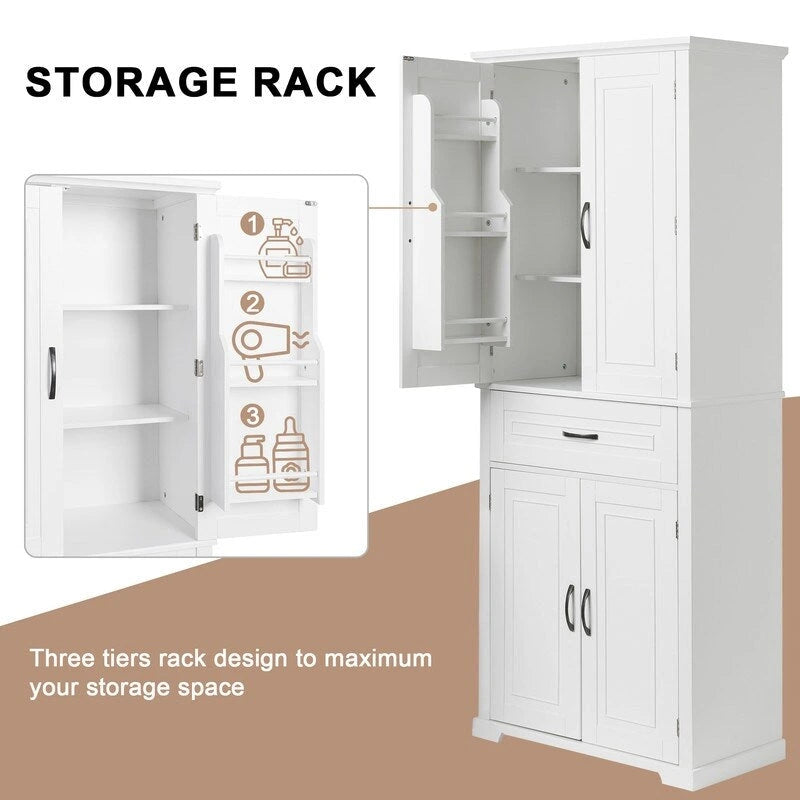Meuble de rangement de salle de bain avec portes et tiroir, Espaces de rangement multiples, Étagère réglable