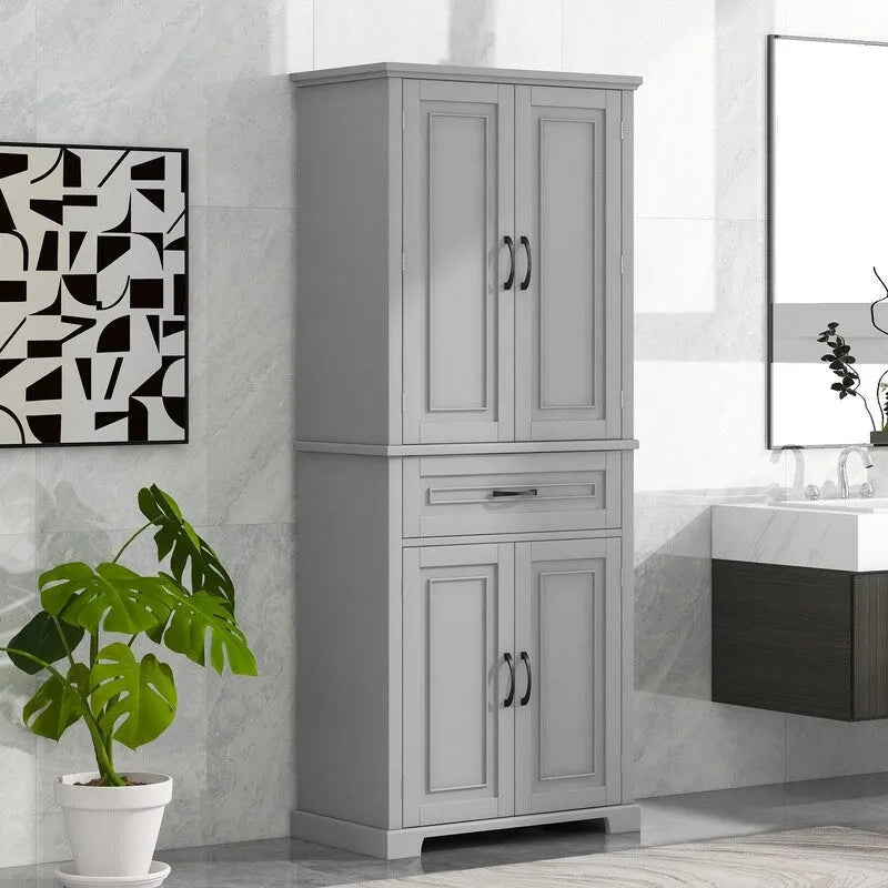 Meuble de rangement de salle de bain avec portes et tiroir, Espaces de rangement multiples, Étagère réglable