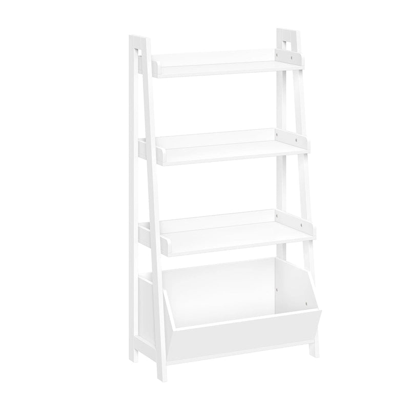 RiverRidge Amery Étagère échelle à 4 niveaux de 24 po avec étagère de présentation et bac de rangement – Blanc avec 2 bibliothèques flottantes de 10 po