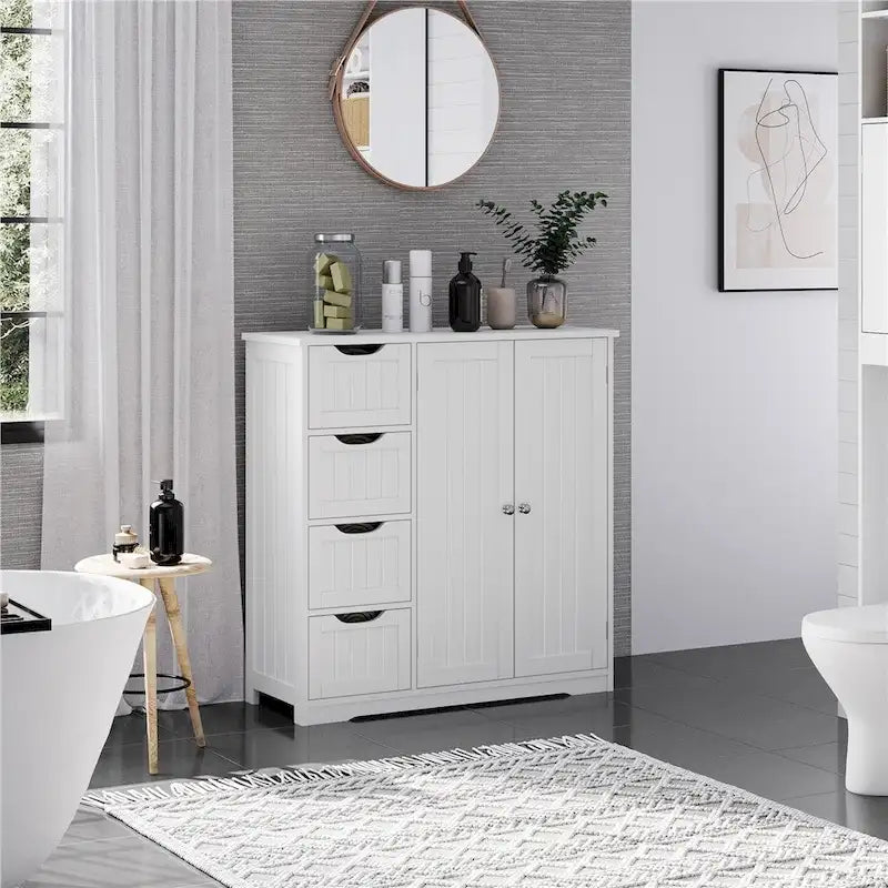 Meuble de rangement de salle de bain Yaheetech avec étagère réglable, blanc - N/A