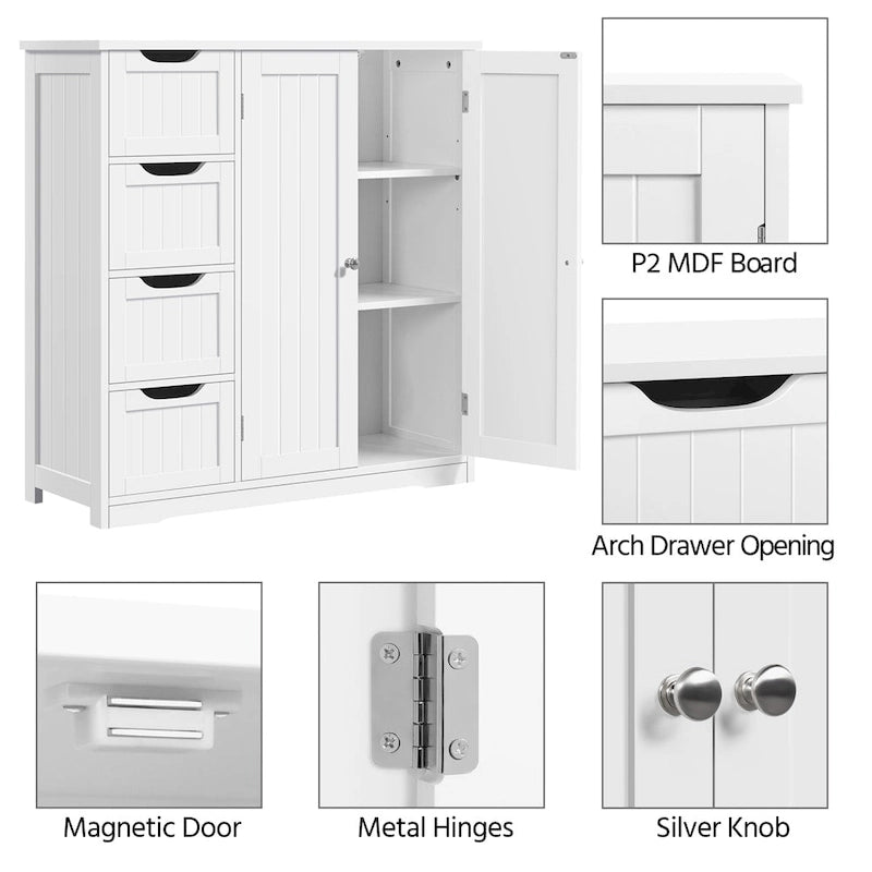 Meuble de rangement de salle de bain Yaheetech avec étagère réglable, blanc - N/A