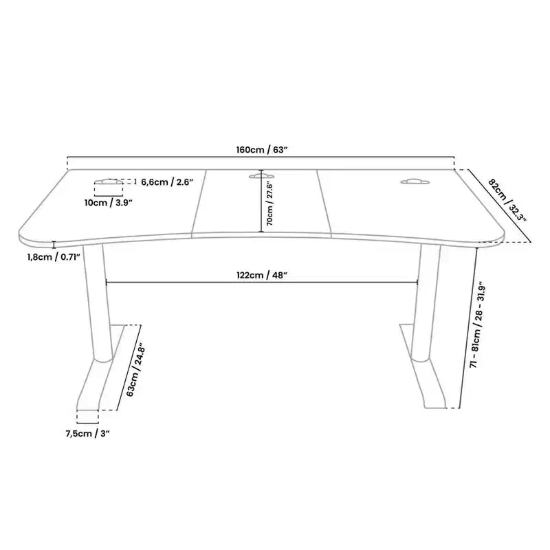 Tapis de souris lavable Arozzi Special Edition Ultrawide Curved Gaming and Office Desk et 3 découpes personnalisées pour support d'écran avec gestion des câbles
