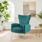 Fauteuil d'appoint à oreilles en velours rayé avec pieds en métal pour le salon