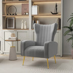 Fauteuil d'appoint à oreilles en velours rayé avec pieds en métal pour le salon