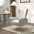 Fauteuil d'appoint à oreilles en velours rayé avec pieds en métal pour le salon