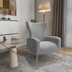 Fauteuil d'appoint à oreilles en velours rayé avec pieds en métal pour le salon