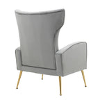 Fauteuil d'appoint à oreilles en velours rayé avec pieds en métal pour le salon