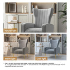 Fauteuil d'appoint à oreilles en velours rayé avec pieds en métal pour le salon