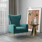 Fauteuil d'appoint à oreilles en velours rayé avec pieds en métal pour le salon