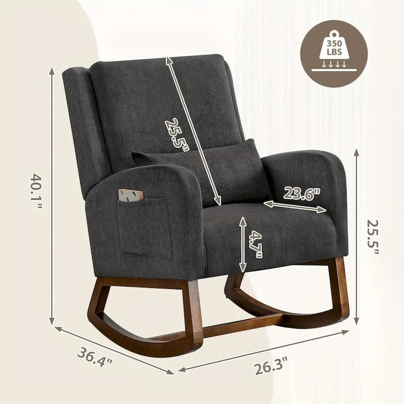 Fauteuil à bascule, fauteuil à bascule rembourré d'intérieur pour le salon, fauteuil à bascule moderne avec oreiller