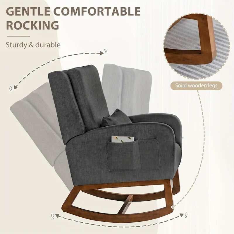 Fauteuil à bascule, fauteuil à bascule rembourré d'intérieur pour le salon, fauteuil à bascule moderne avec oreiller