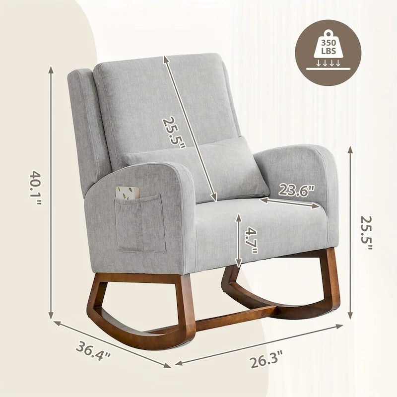 Fauteuil à bascule, fauteuil à bascule rembourré d'intérieur pour le salon, fauteuil à bascule moderne avec oreiller