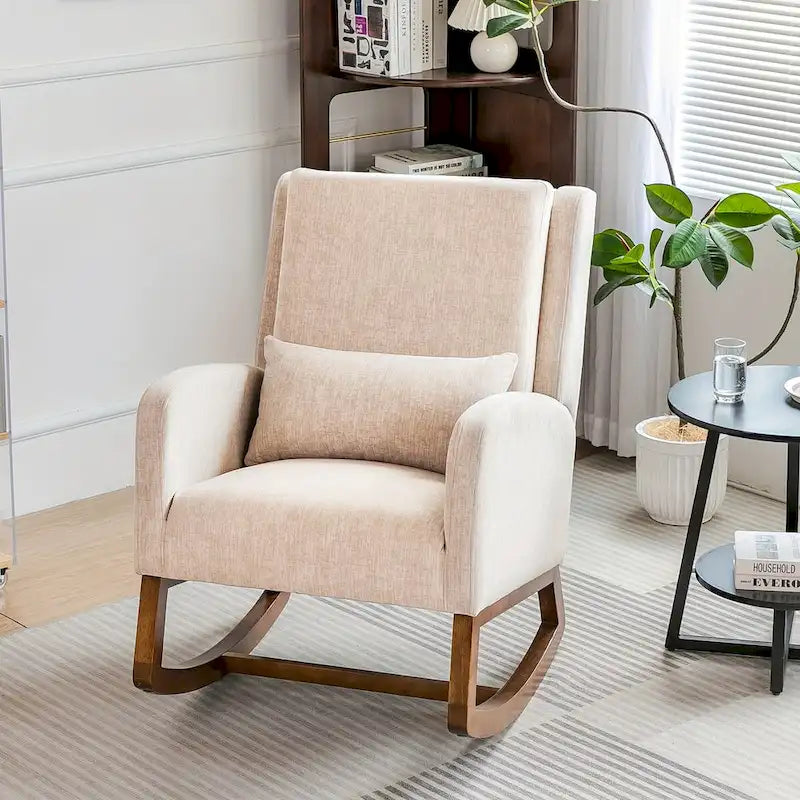 Fauteuil à bascule, fauteuil à bascule rembourré d'intérieur pour le salon, fauteuil à bascule moderne avec oreiller