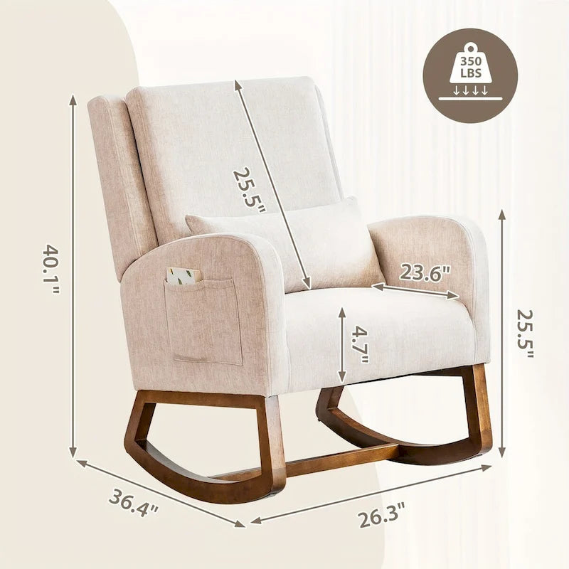 Fauteuil à bascule, fauteuil à bascule rembourré d'intérieur pour le salon, fauteuil à bascule moderne avec oreiller