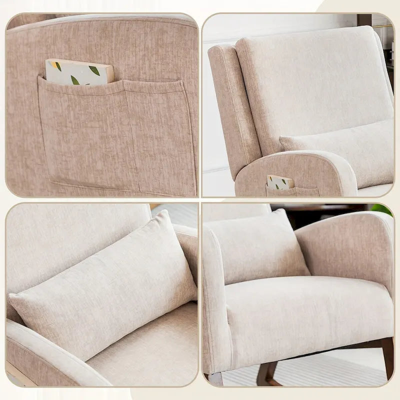 Fauteuil à bascule, fauteuil à bascule rembourré d'intérieur pour le salon, fauteuil à bascule moderne avec oreiller
