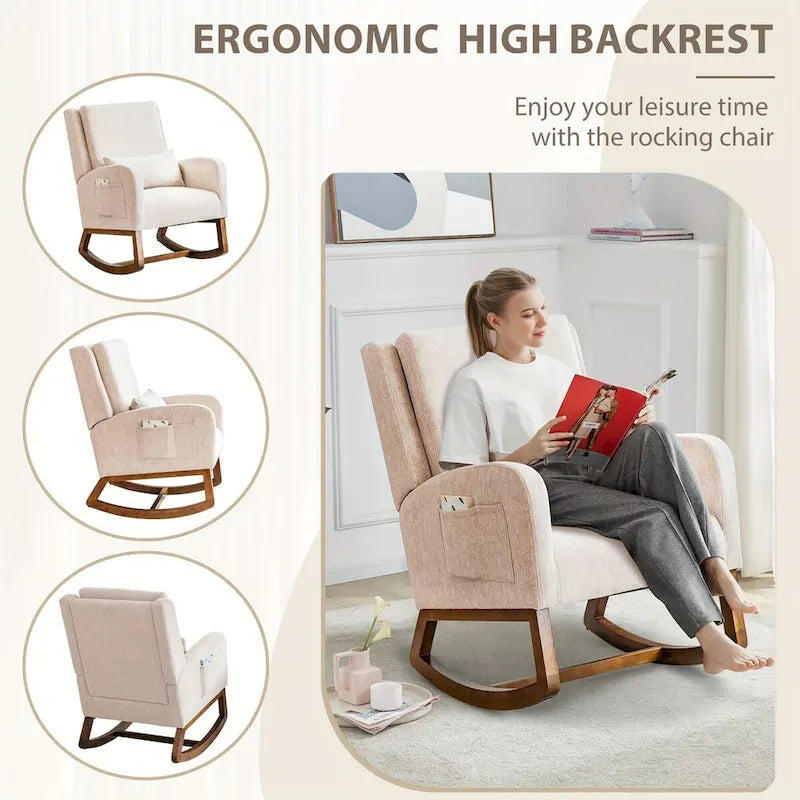 Fauteuil à bascule, fauteuil à bascule rembourré d'intérieur pour le salon, fauteuil à bascule moderne avec oreiller