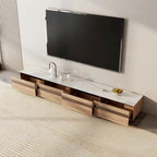 Meubles TV modernes en bois clair, plateau en pierre brillante, 3-6 tiroirs, entièrement assemblés