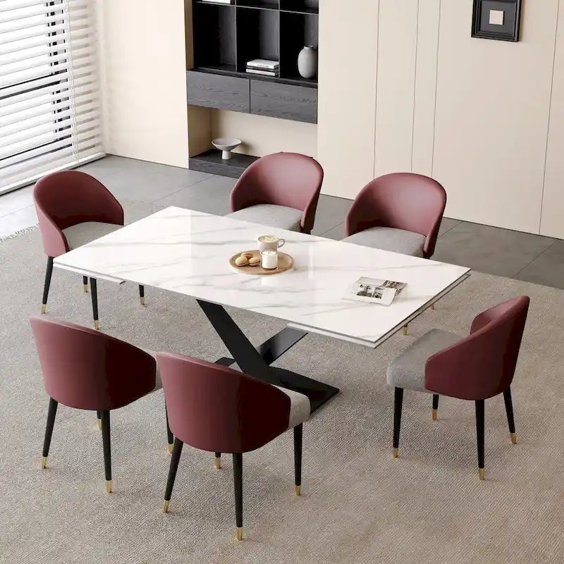 Chaise de salle à manger ou d'appoint moderne en similicuir et tissu (lot de 4)