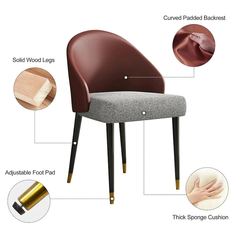 Chaise de salle à manger ou d'appoint moderne en similicuir et tissu (lot de 4)