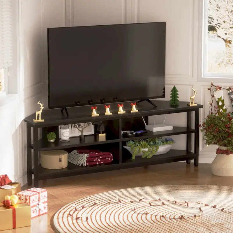 Meuble TV d'angle en bois de ferme avec prise de courant, meuble de divertissement peu encombrant, console TV multimédia