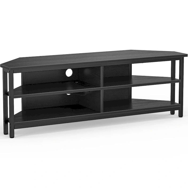 Meuble TV d'angle en bois de ferme avec prise de courant, meuble de divertissement peu encombrant, console TV multimédia