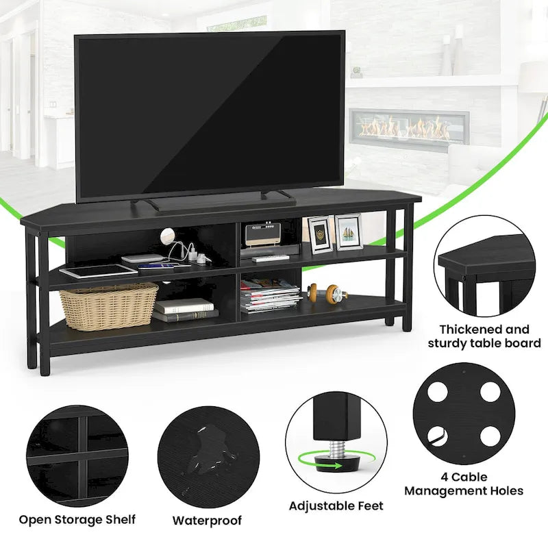 Meuble TV d'angle en bois de ferme avec prise de courant, meuble de divertissement peu encombrant, console TV multimédia