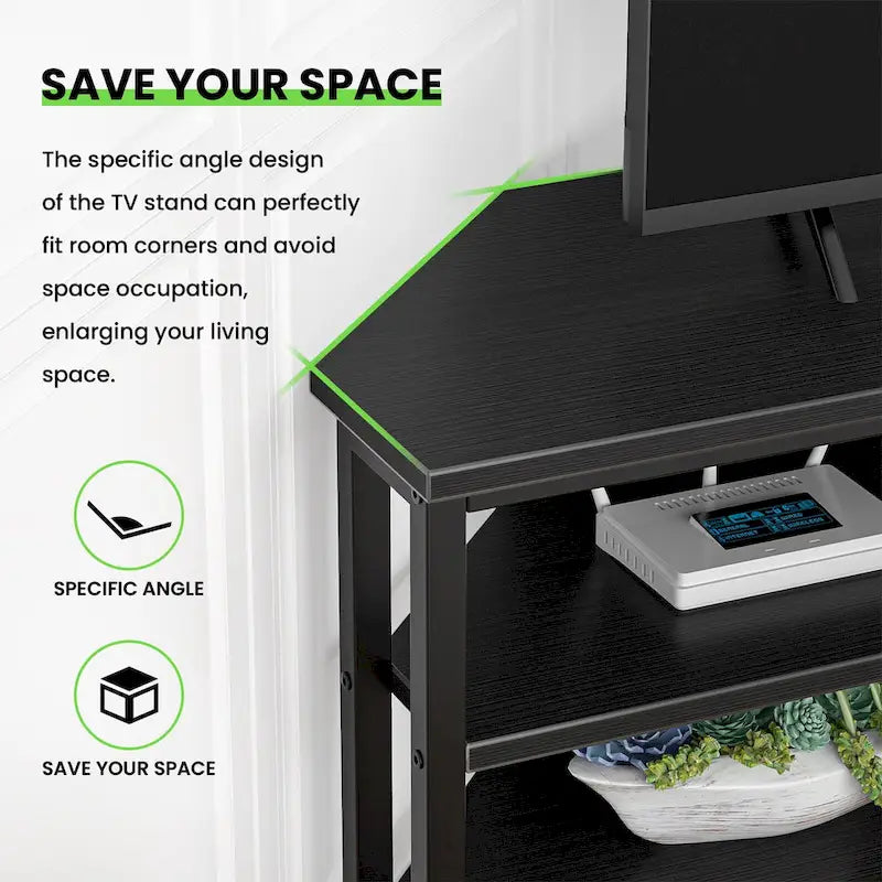 Meuble TV d'angle en bois de ferme avec prise de courant, meuble de divertissement peu encombrant, console TV multimédia
