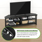 Meuble TV d'angle en bois de ferme avec prise de courant, meuble de divertissement peu encombrant, console TV multimédia