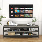 Meuble TV d'angle en bois de ferme avec prise de courant, meuble de divertissement peu encombrant, console TV multimédia
