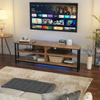 Meuble TV d'angle en bois de ferme avec prise de courant, meuble de divertissement peu encombrant, console TV multimédia